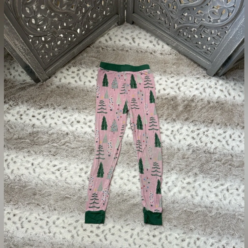 Little Sleepies pink green Christmas tree bamboo pajama pants girls 4T holiday